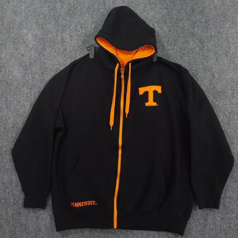 E5 Hoodie Mens XL Black Orange Tennessee Volunteers Full Zip Fleece Sweatshirt